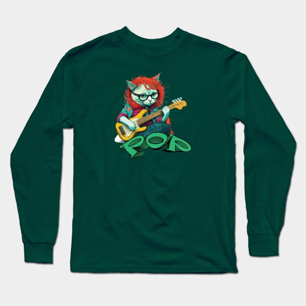 Pop Cat Long Sleeve T-Shirt by MusicianCatsClub